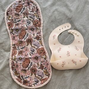 Floral Baby Bib and Burp Cloth Set